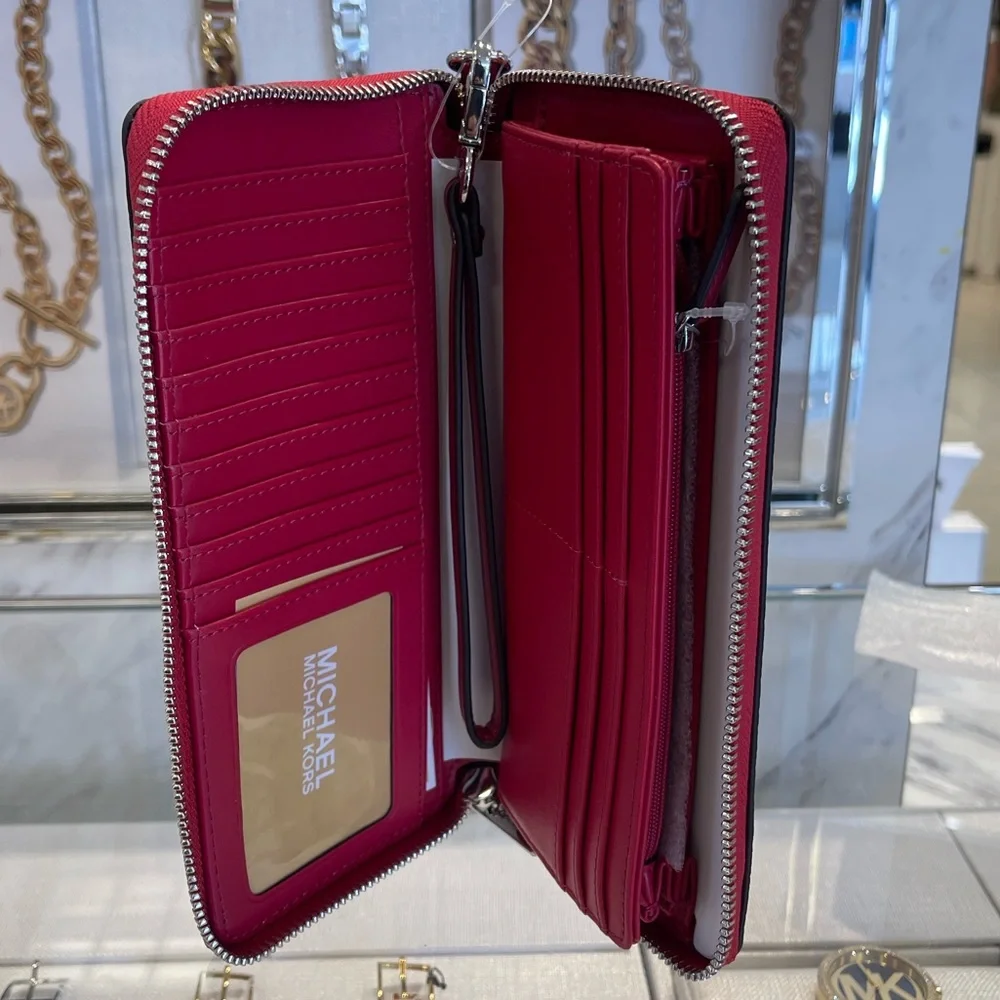 MICHAEL KORS Lg Pebbled Leather Continental Wallet Wristlet Phone Dark Raspberry